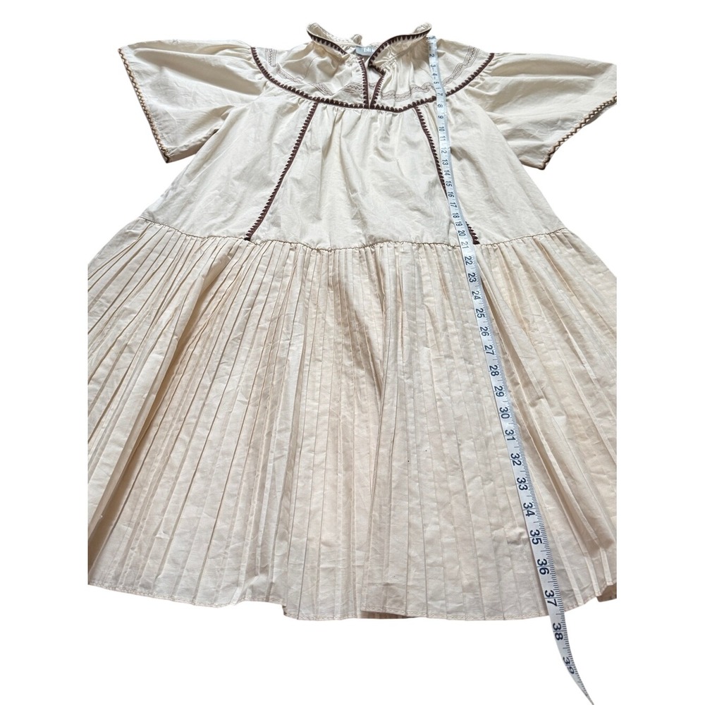 Blue B Cream Pleated Tiered Boho Babydoll Dress M Euro Summer Western Coastal - Picture 5 of 9